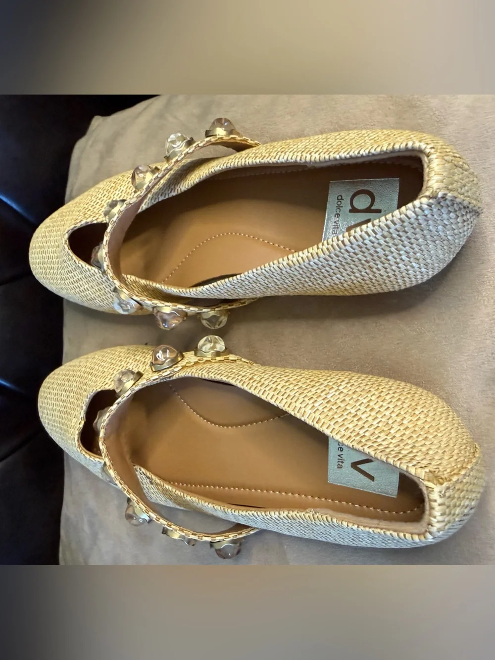 DV DOLCE VITA Mission Jewel Raffia Mary Jane Flats - Size 8